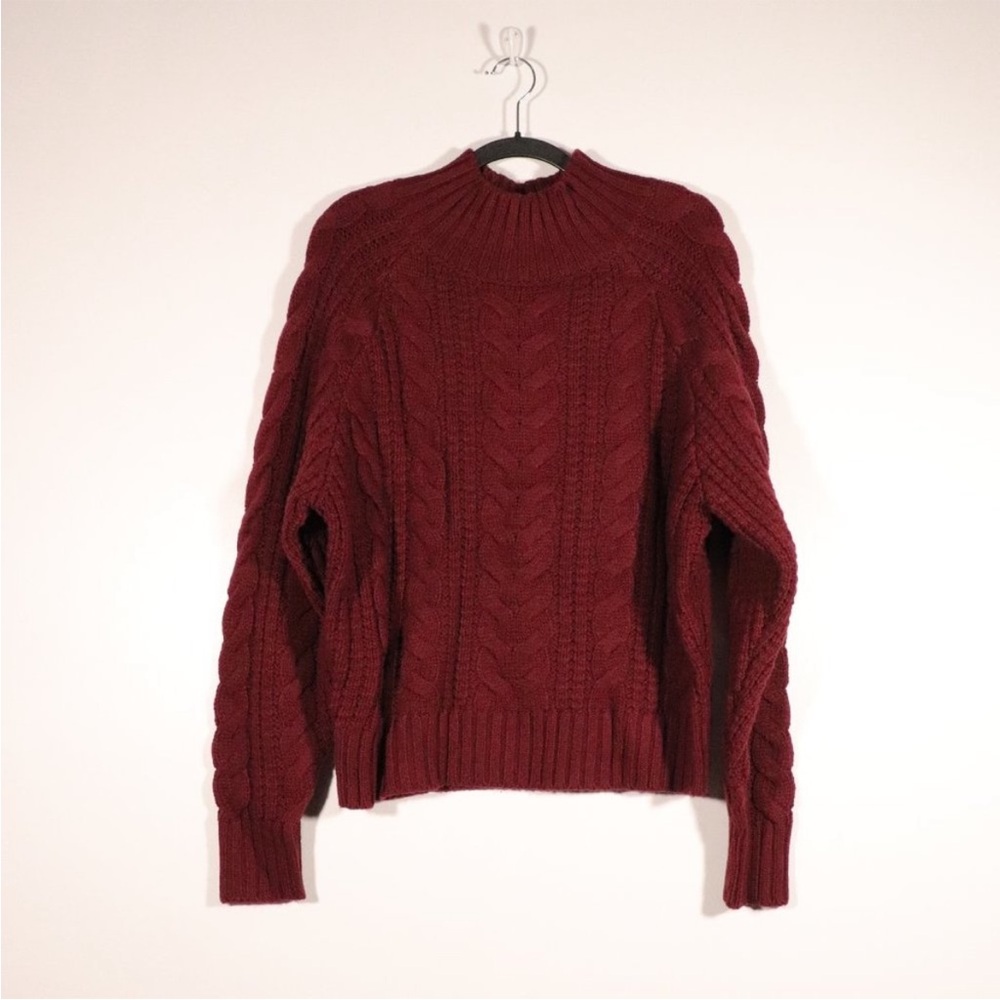 a new day Maroon Cable Knit Turtleneck Sweater